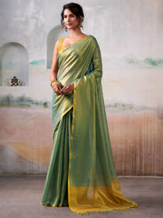 Light Green Silk Saree with Yellow Border – Elegant Party Wear