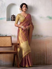 Wine Silk Saree with Golden Shine – Elegant Festive Wear
