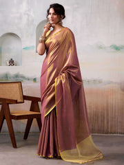Wine Silk Saree with Golden Shine – Elegant Festive Wear