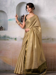Beige Silk Saree with Black Border – Elegant Classic Wear