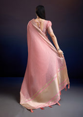 Luxury Blush Pink Saree in Linen Cotton Silk with Beautiful Weaving