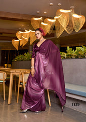 Lavender to Burgundy Ombre Fendy Satin Saree | Designer Digital Print