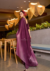 Lavender to Burgundy Ombre Fendy Satin Saree | Designer Digital Print