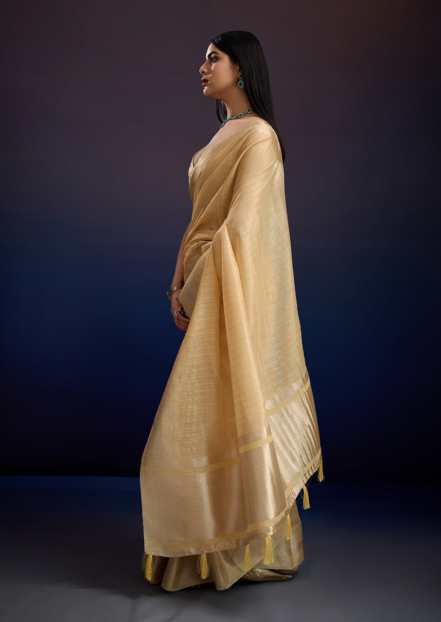 Gold Sand Linen Silk Saree - Elegant Professional Wear for Teachers