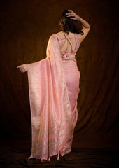 Blush Pink Linen Silk Saree with Bold Line Weaving