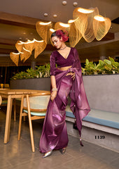 Lavender to Burgundy Ombre Fendy Satin Saree | Designer Digital Print
