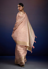 Elegant Blush Aura Linen Tissue Silk Saree with Designer Woven Border