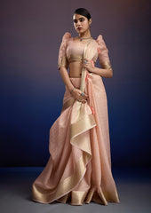 Elegant Blush Aura Linen Tissue Silk Saree with Designer Woven Border