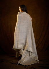 Silver Linen Silk Saree with Bold Line Weaving