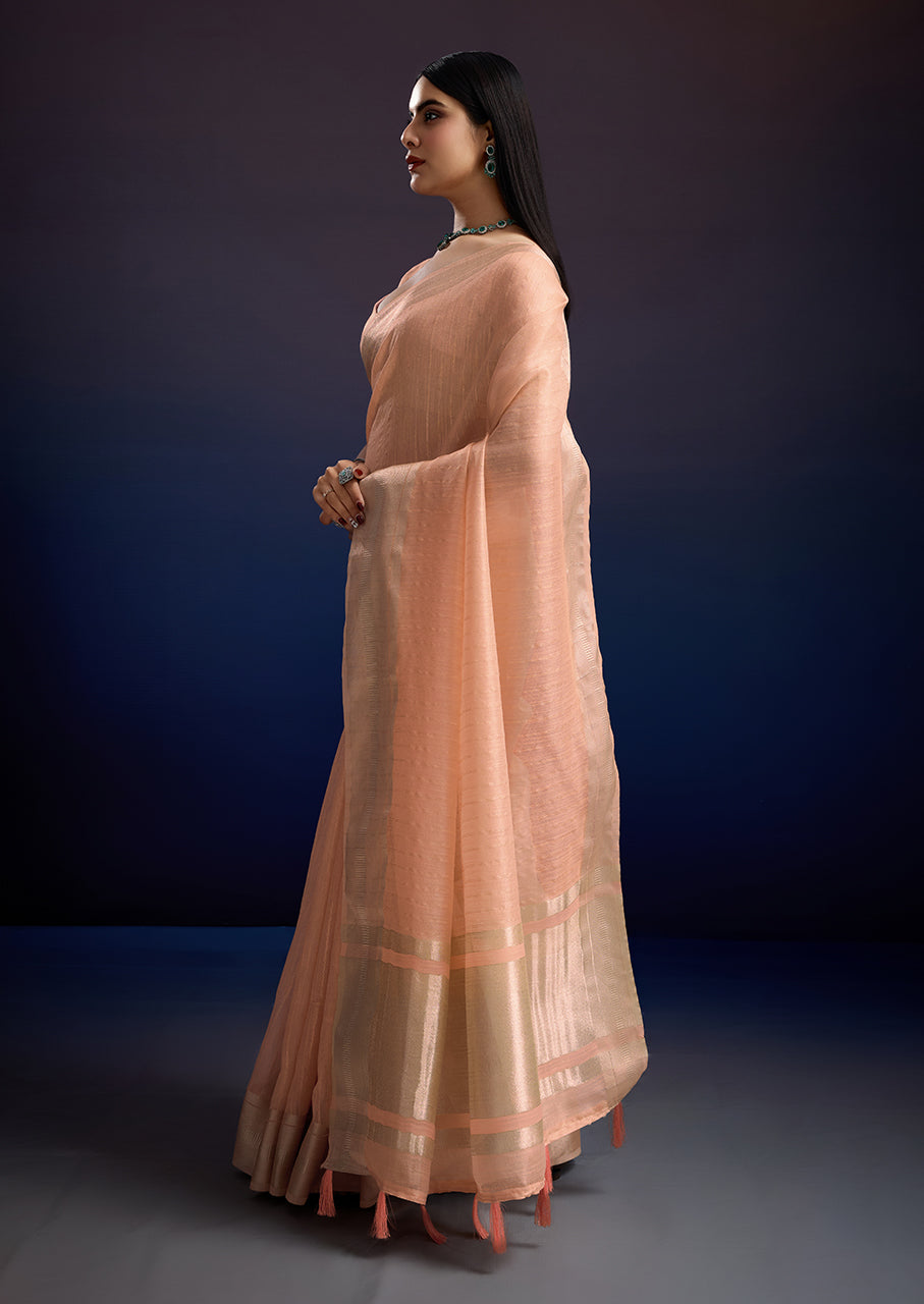 Peach Whisper Saree in Linen Cotton Silk Saree
