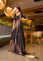 Glam Brown-Gold Ombre Saree in Fendy Satin – Luxe Digital Print