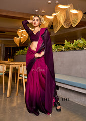 Magenta & Plum Gradient Fendy Satin Saree with Digital Print