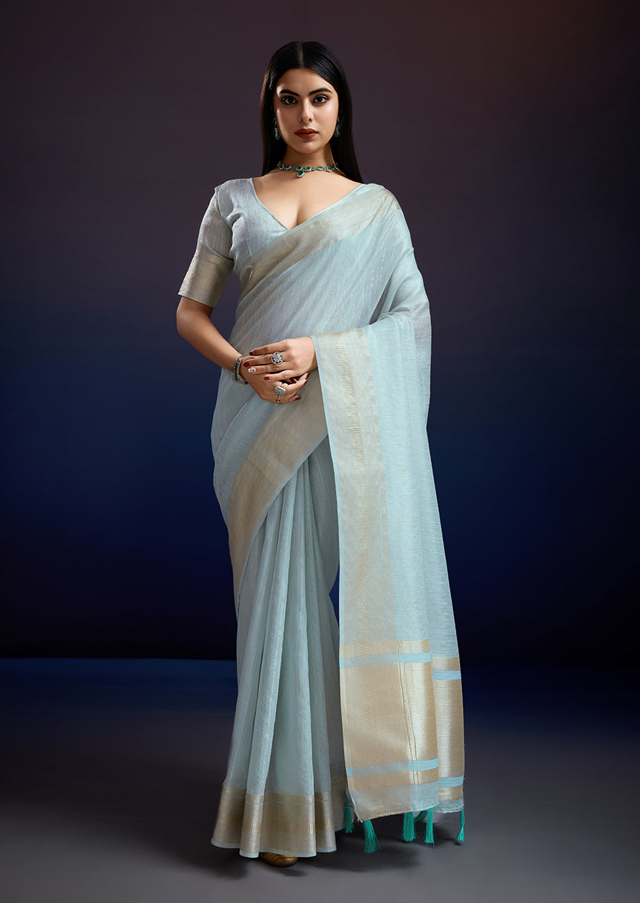 Luxury Mist Aura Saree in Linen Silk - Ideal for Office, Teaching & Formal Occasions