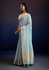 Luxury Mist Aura Saree in Linen Silk - Ideal for Office, Teaching & Formal Occasions