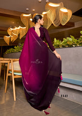 Magenta & Plum Gradient Fendy Satin Saree with Digital Print