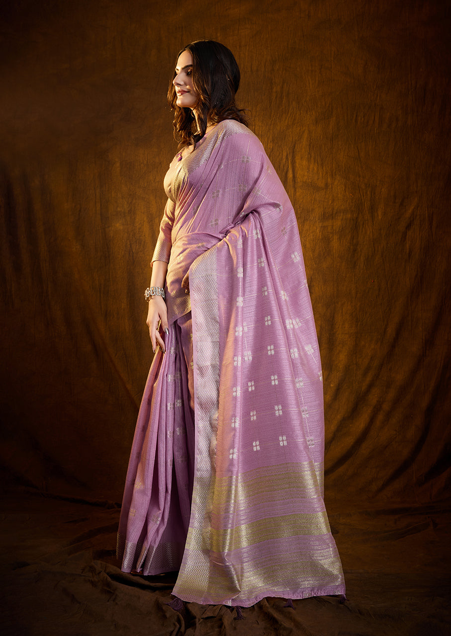 Luxury Lilac Lavender Saree with Silver Zari Work