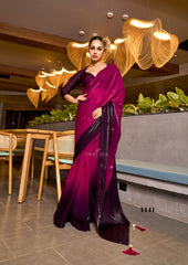 Magenta & Plum Gradient Fendy Satin Saree with Digital Print