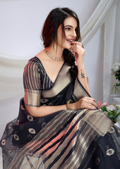 Midnight Bloom Silk Zari Butta Saree In Grey Color