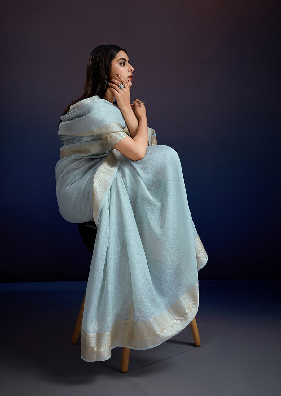 Luxury Mist Aura Saree in Linen Silk - Ideal for Office, Teaching & Formal Occasions