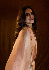 Peach Blossom Linen Silk Saree with Bold Line Weaving