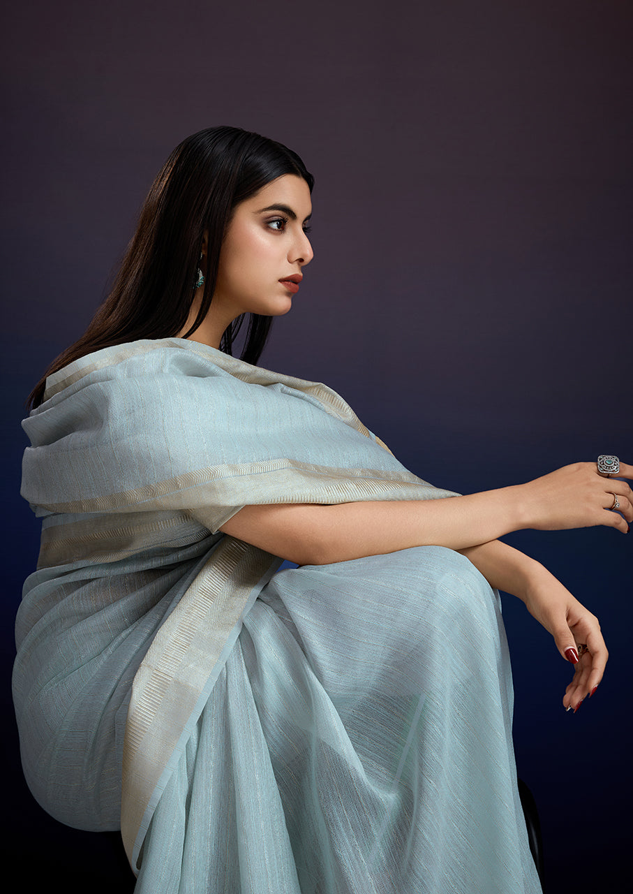 Luxury Mist Aura Saree in Linen Silk - Ideal for Office, Teaching & Formal Occasions