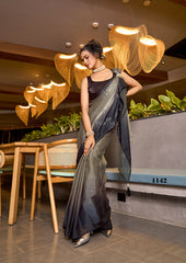 Dark Grey Fendy Satin Saree with Ombre Silver Fade – Digital Print