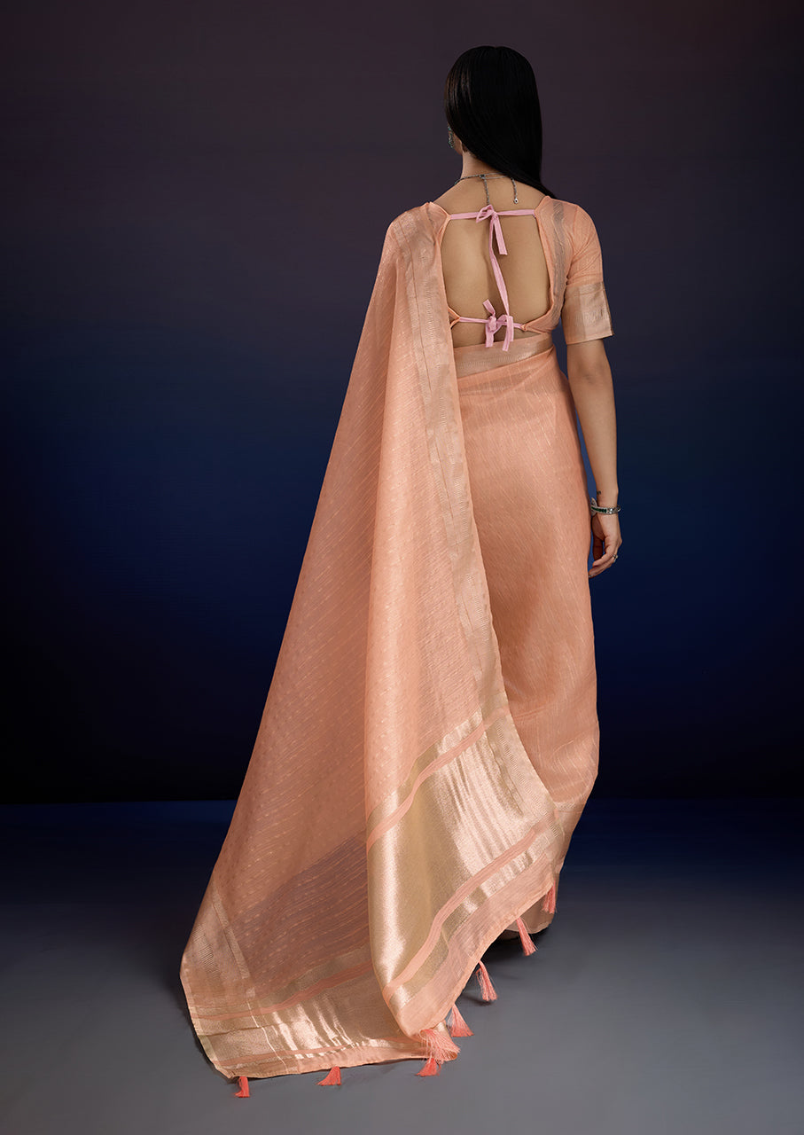 Peach Whisper Saree in Linen Cotton Silk Saree