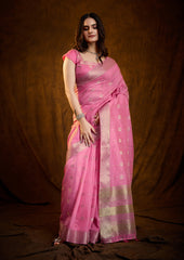 Charming Gulabi Color Linen Cotton Silk Saree