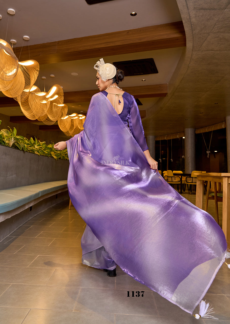 Lilac Dream: Designer Fendy Satin Saree with Ombre Digital Print
