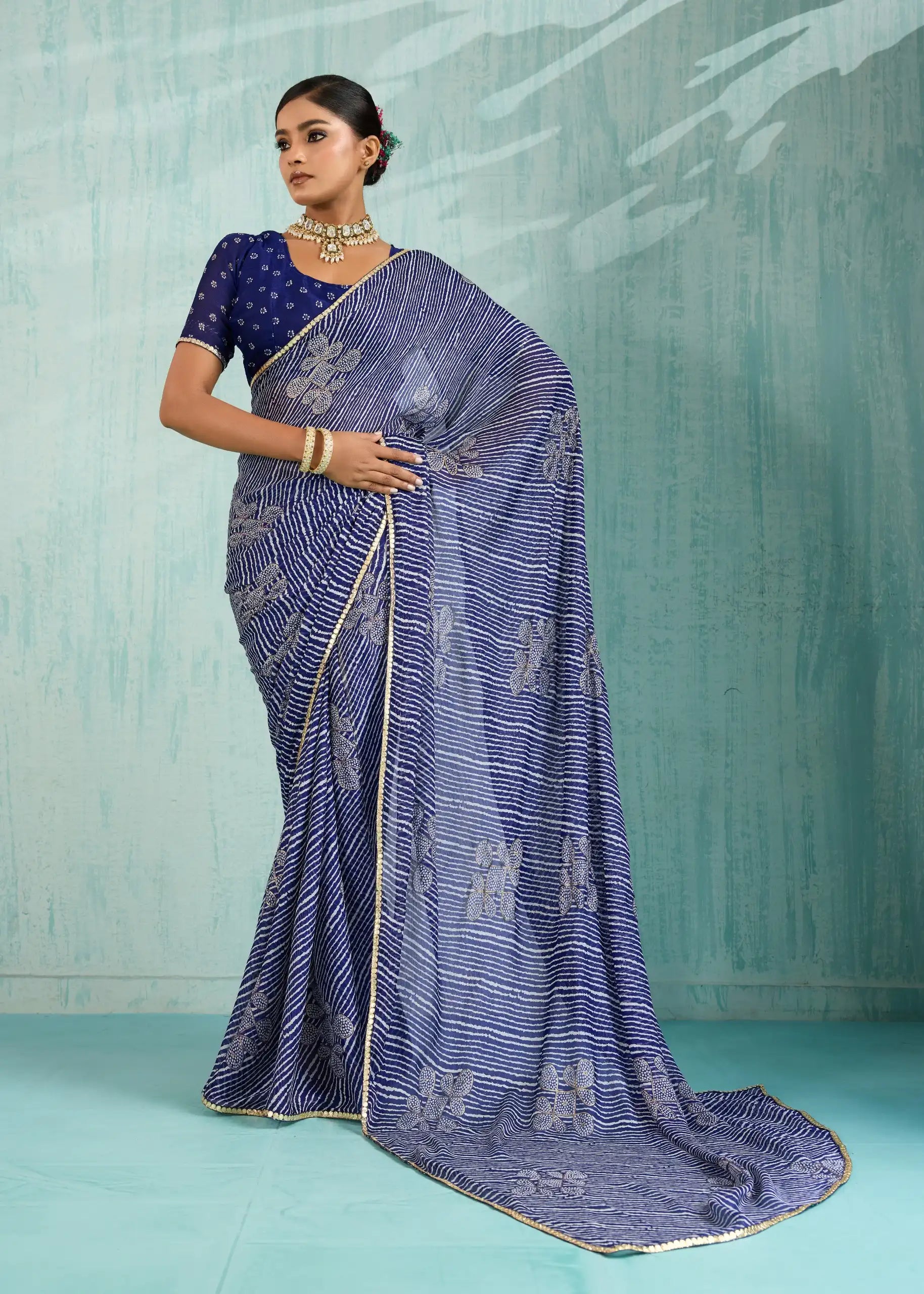 Stavan Sareesc Feature Premium Pure Chiffon Fabric Enhanced With Delicate Foil Work