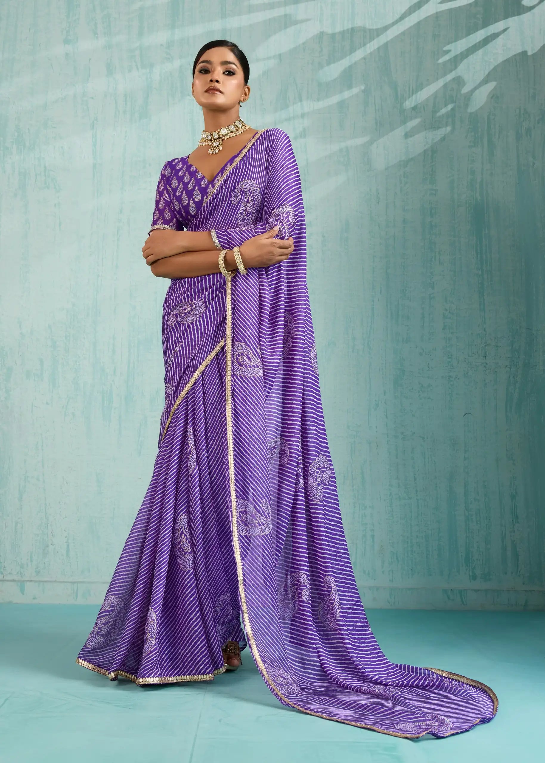 Stavan Sareesc Feature Premium Pure Chiffon Fabric Enhanced With Delicate Foil Work
