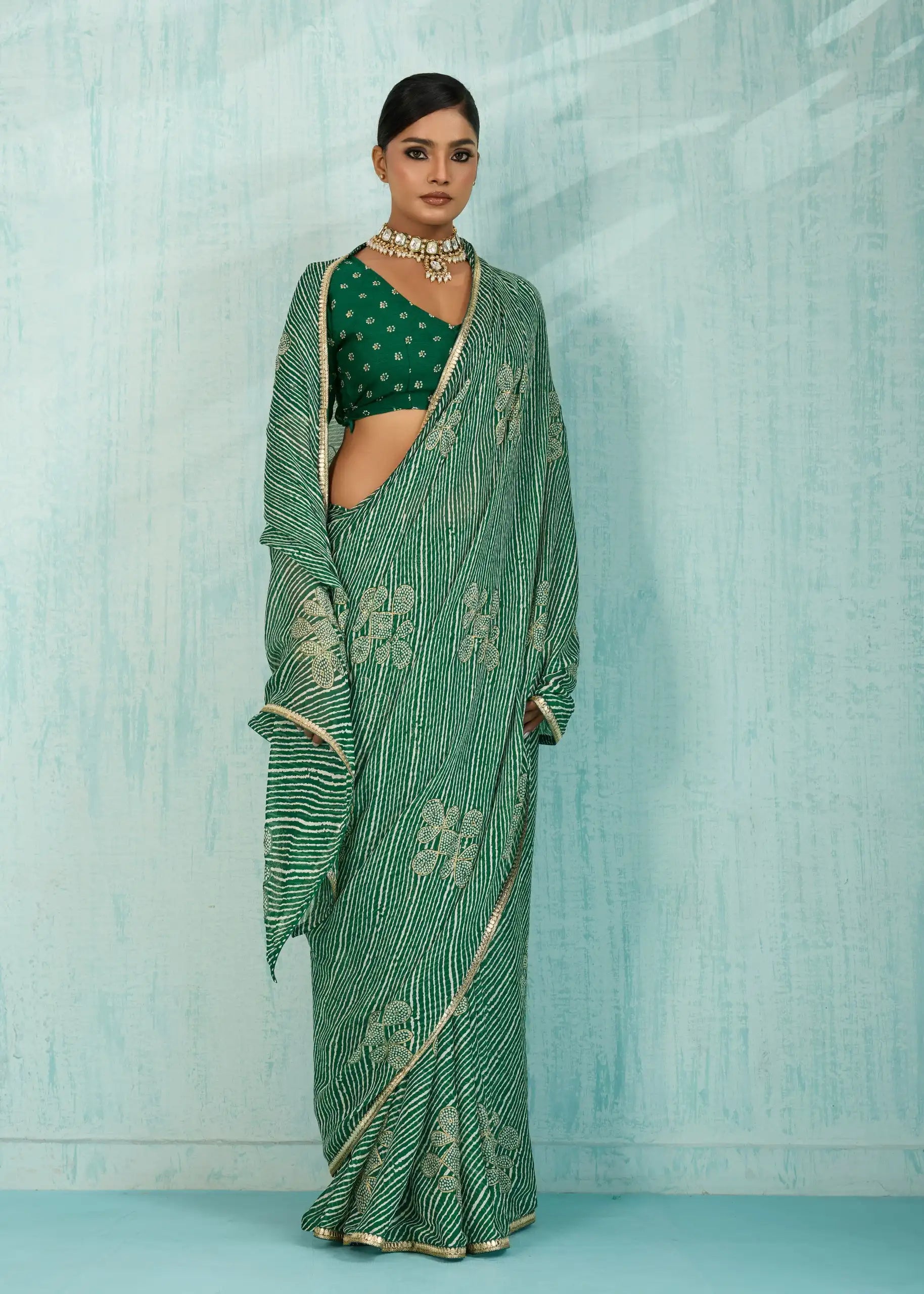 Stavan Sareesc Feature Premium Pure Chiffon Fabric Enhanced With Delicate Foil Work