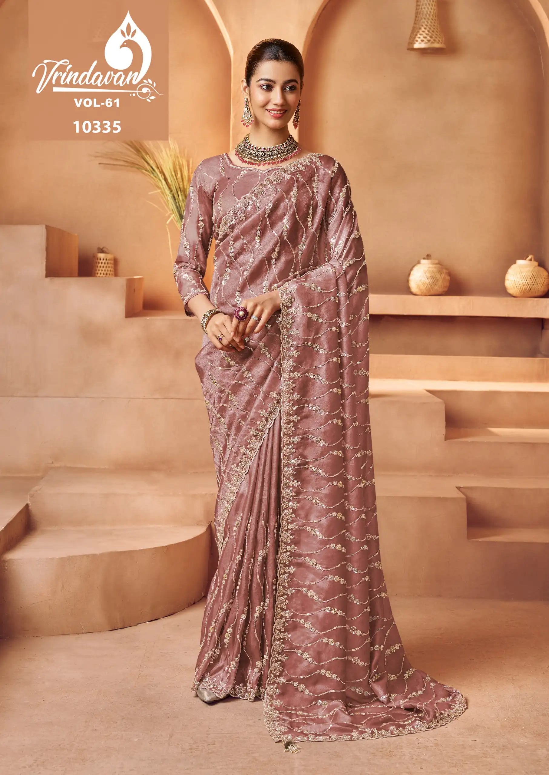 Royal Sarees Crafted From Delicate Tissue Fabric Showcase Exquisite Beats Work Blending Lightweight Comfort
