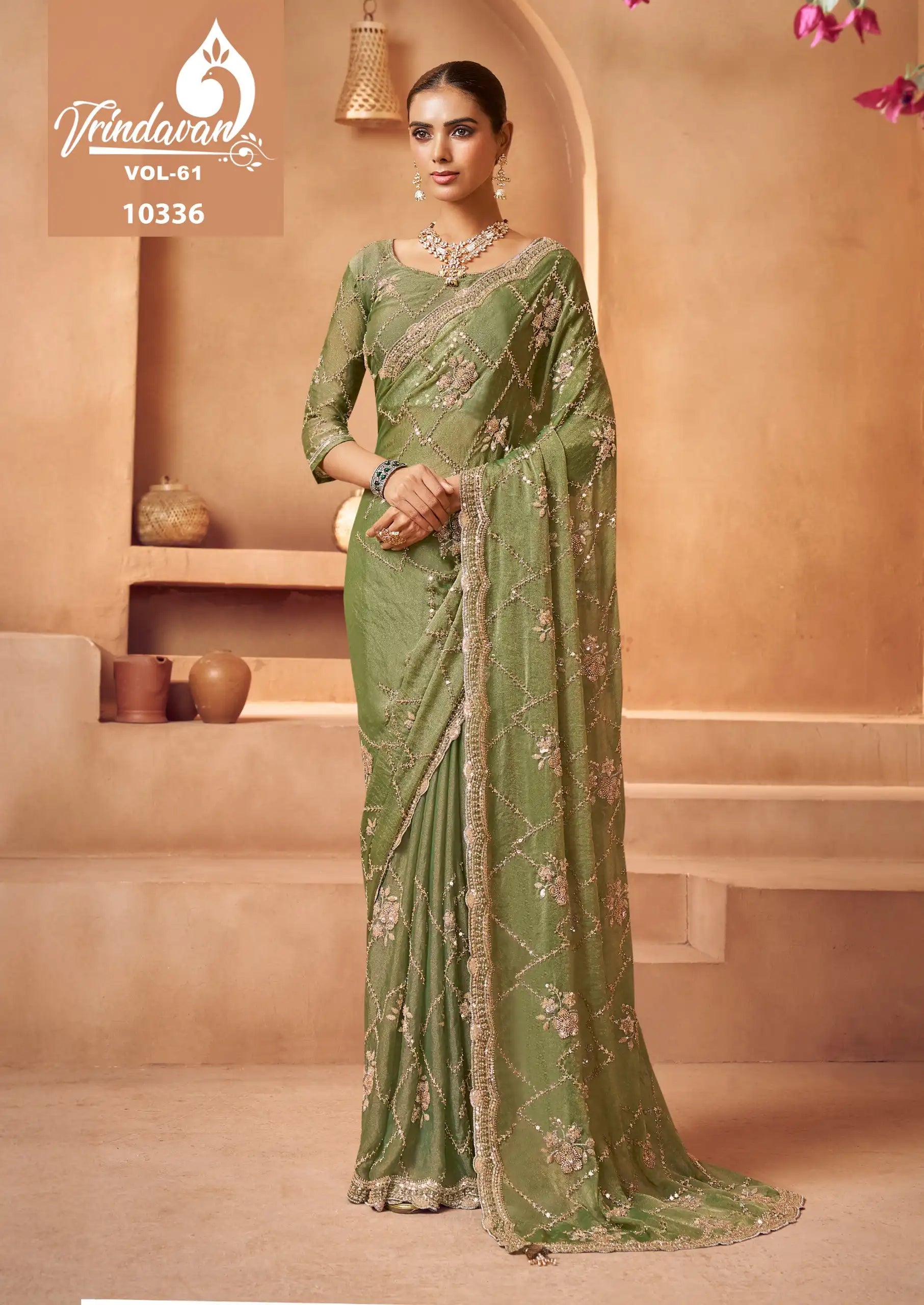 Royal Sarees Crafted From Delicate Tissue Fabric Showcase Exquisite Beats Work Blending Lightweight Comfort