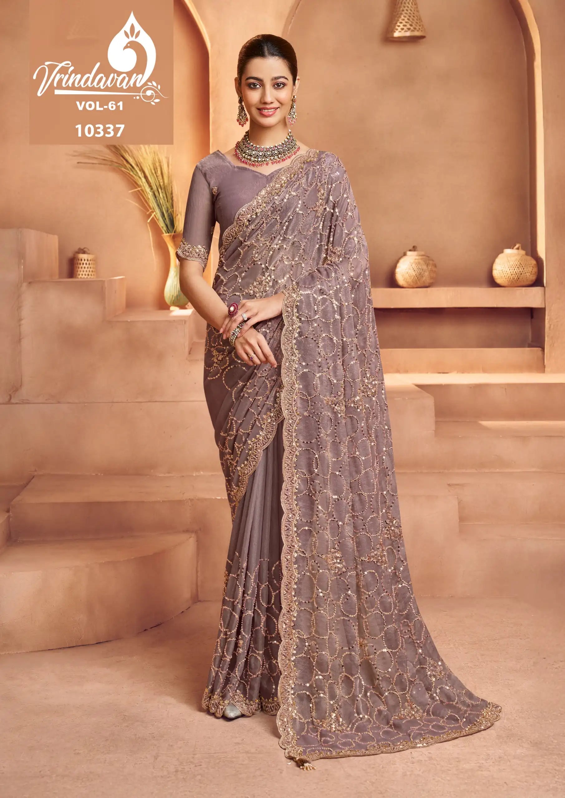 Royal Sarees Crafted From Delicate Tissue Fabric Showcase Exquisite Beats Work Blending Lightweight Comfort