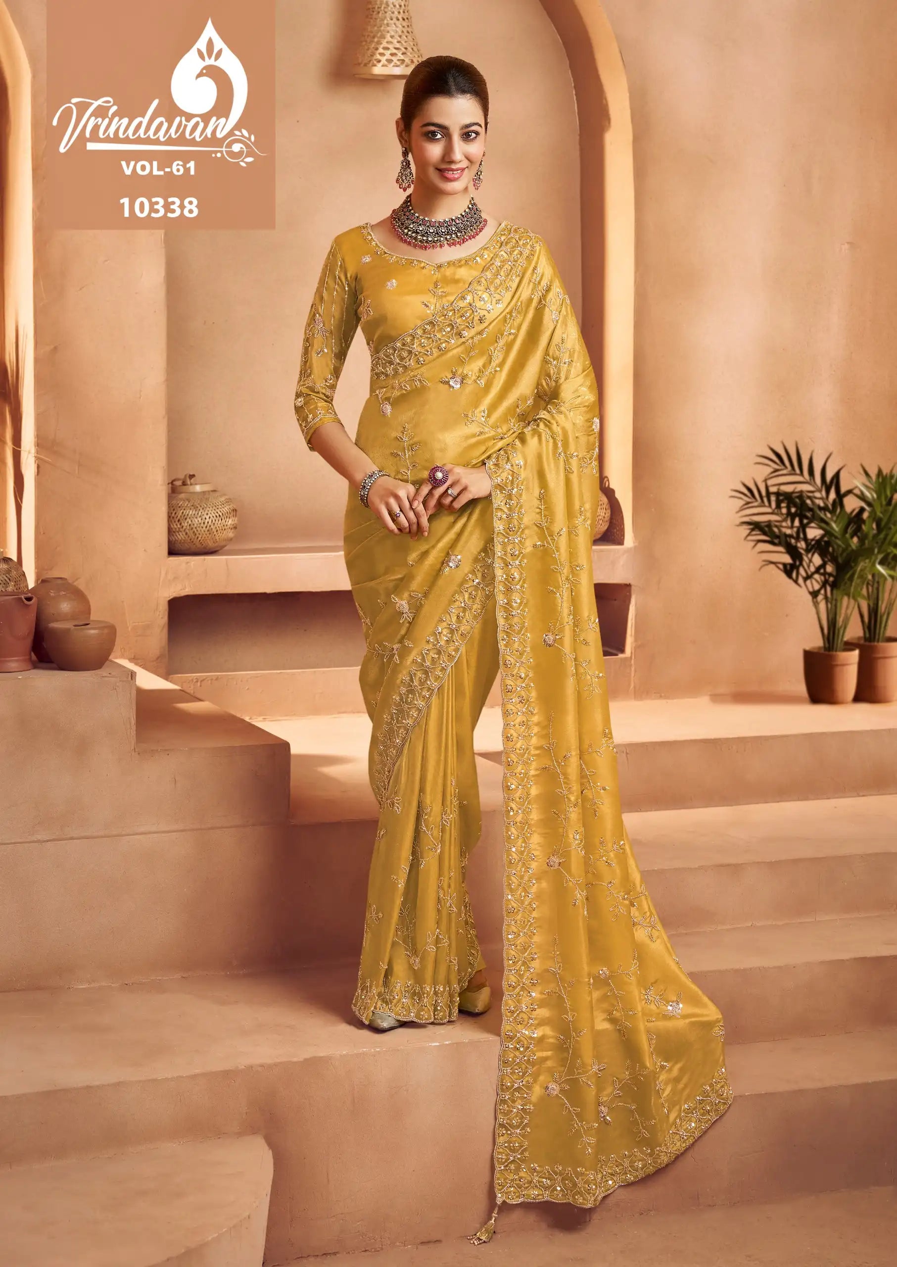 Royal Sarees Crafted From Delicate Tissue Fabric Showcase Exquisite Beats Work Blending Lightweight Comfort