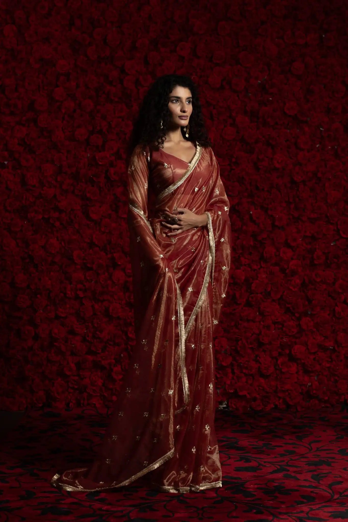 AKSHAYA Sarees Crafted From Fine Net Organza Feature Exquisite Handwork Lace Detailing