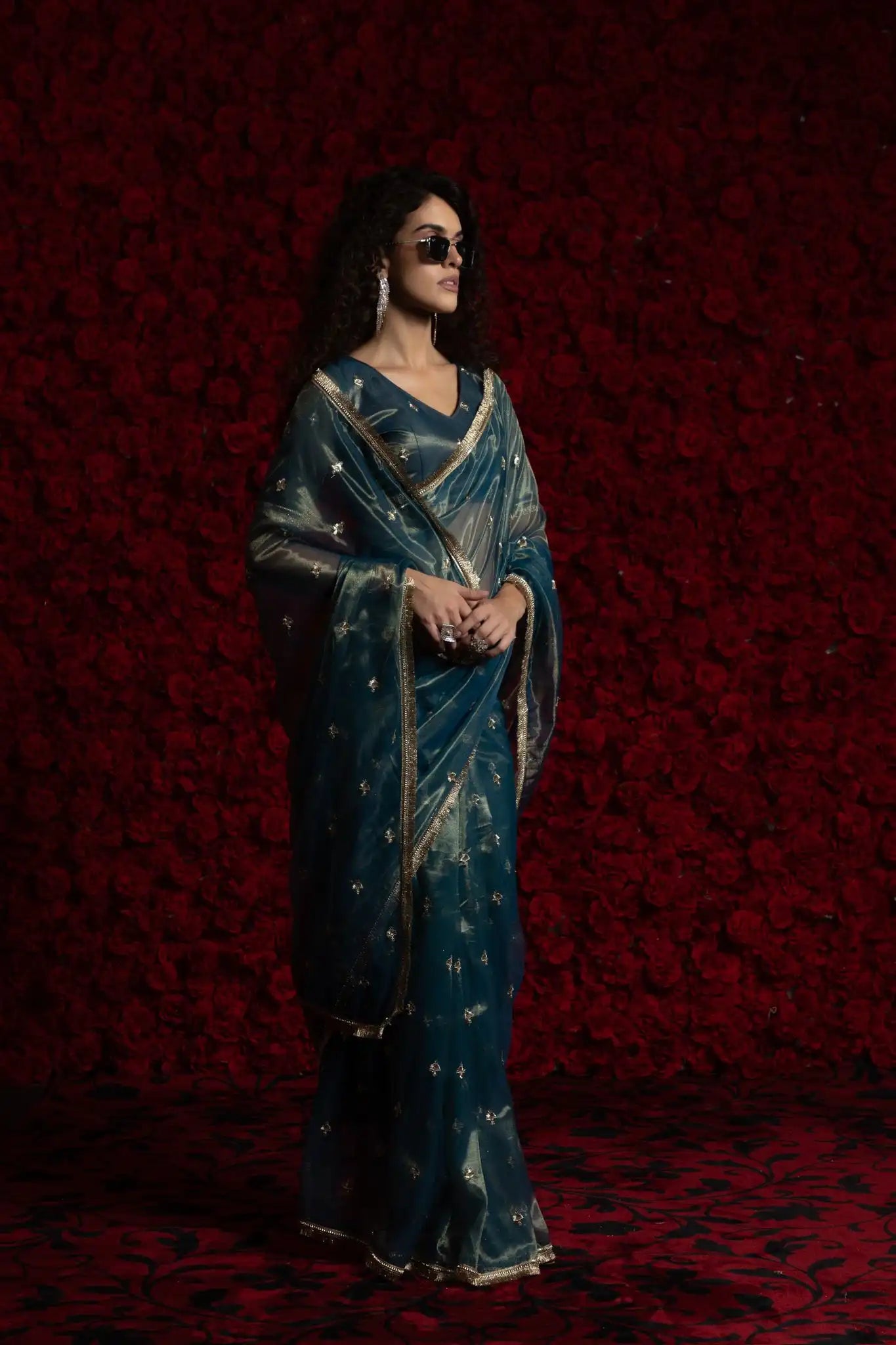AKSHAYA Sarees Crafted From Fine Net Organza Feature Exquisite Handwork Lace Detailing