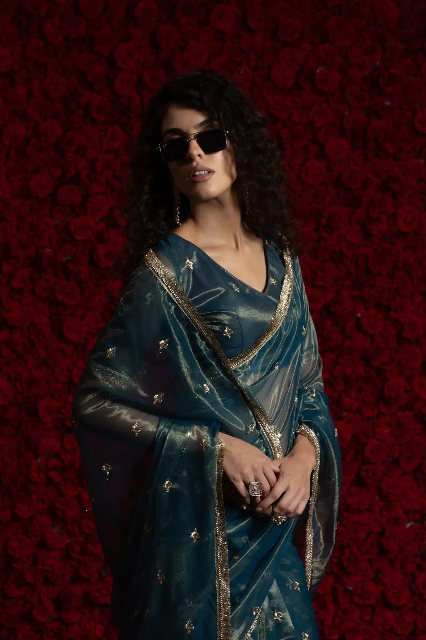 AKSHAYA Sarees Crafted From Fine Net Organza Feature Exquisite Handwork Lace Detailing