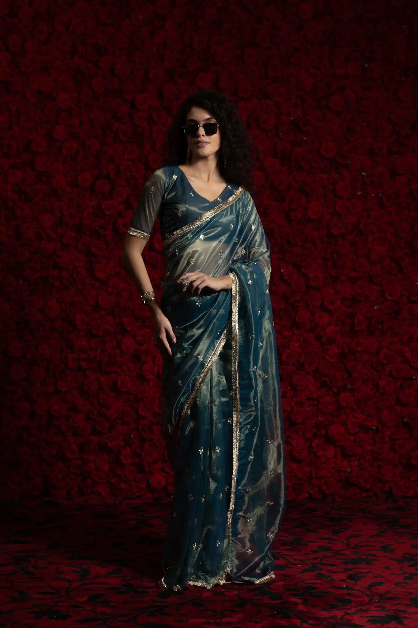 AKSHAYA Sarees Crafted From Fine Net Organza Feature Exquisite Handwork Lace Detailing