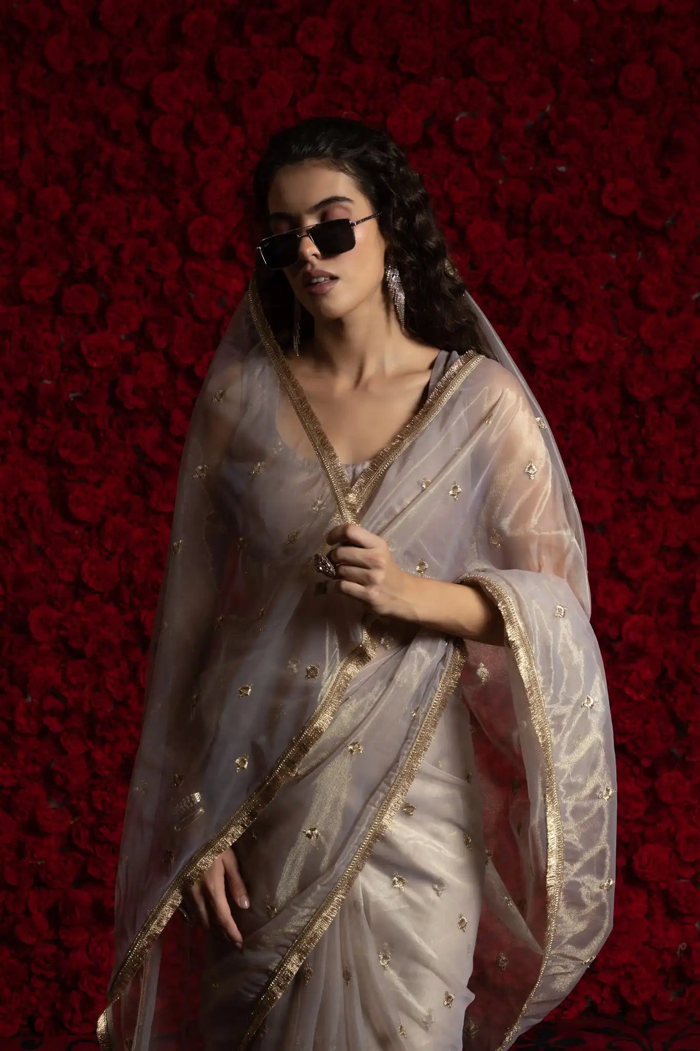 AKSHAYA Sarees Crafted From Fine Net Organza Feature Exquisite Handwork Lace Detailing