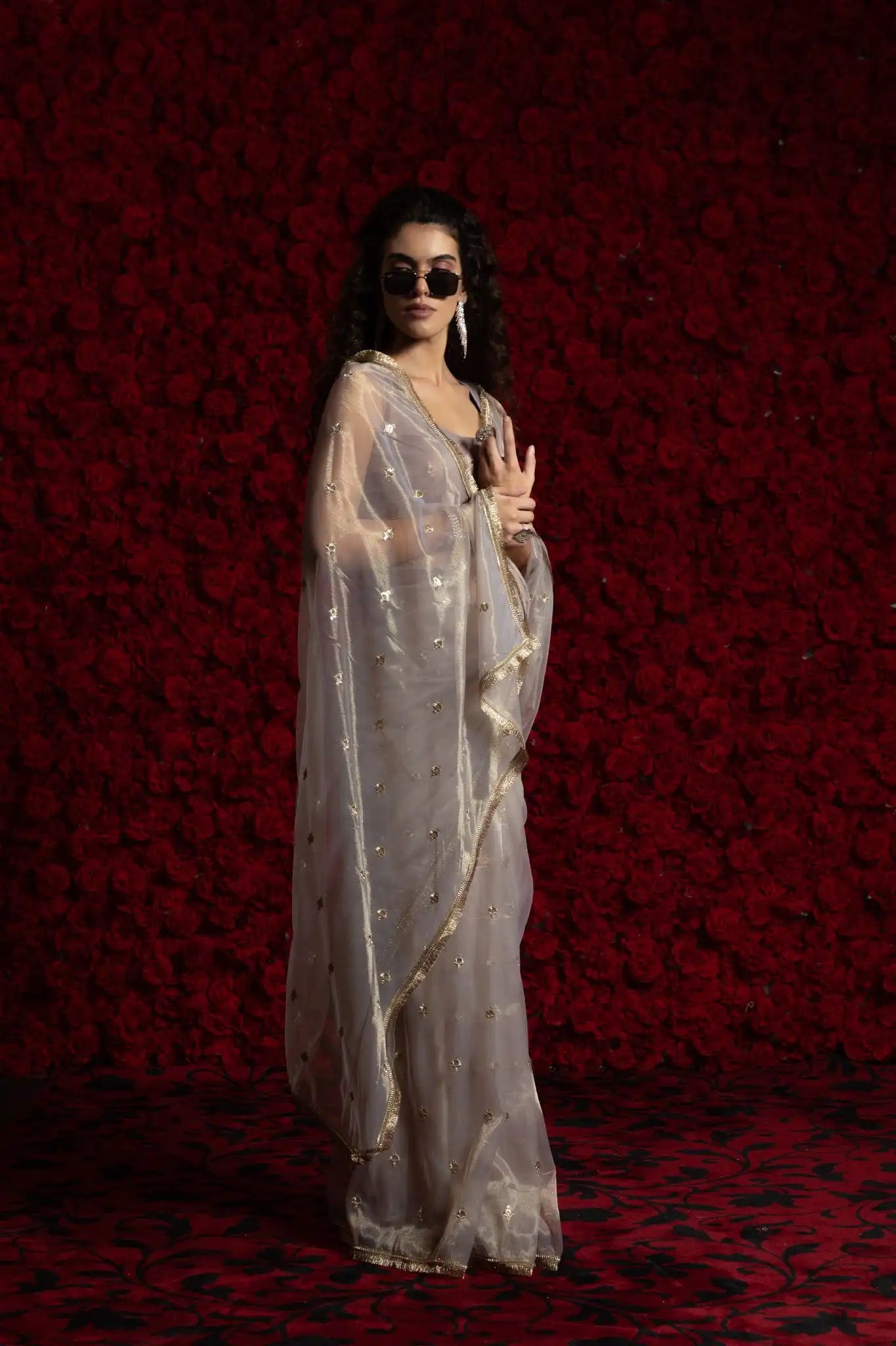 AKSHAYA Sarees Crafted From Fine Net Organza Feature Exquisite Handwork Lace Detailing
