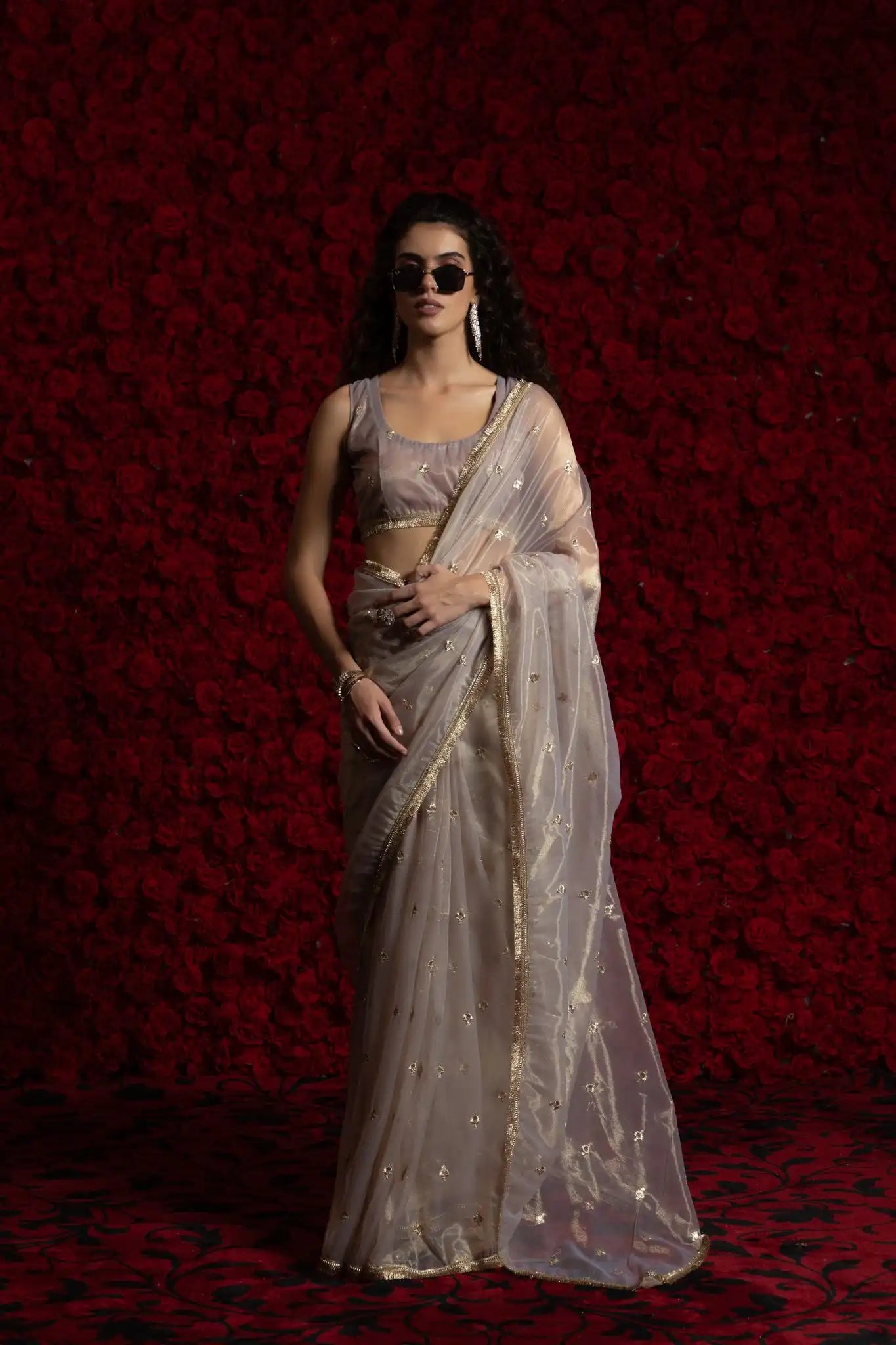 AKSHAYA Sarees Crafted From Fine Net Organza Feature Exquisite Handwork Lace Detailing