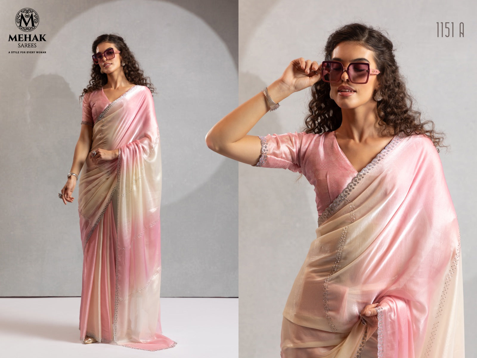 Mehek Two Tone Satin Satin Sarees With Jerquen Hand work