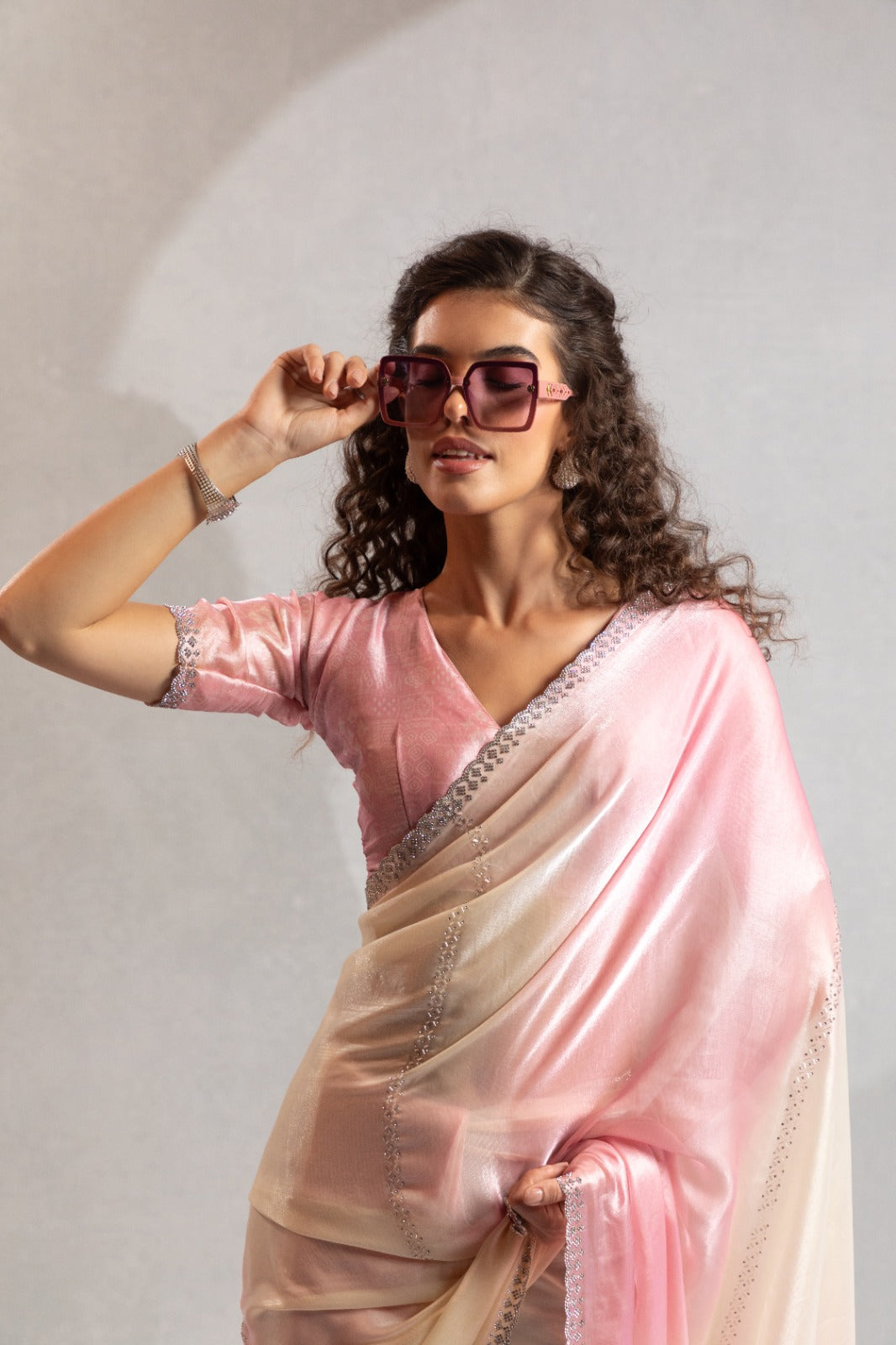 Mehek Two Tone Satin Satin Sarees With Jerquen Hand work