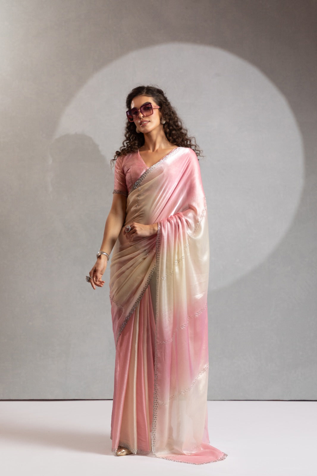 Mehek Two Tone Satin Satin Sarees With Jerquen Hand work