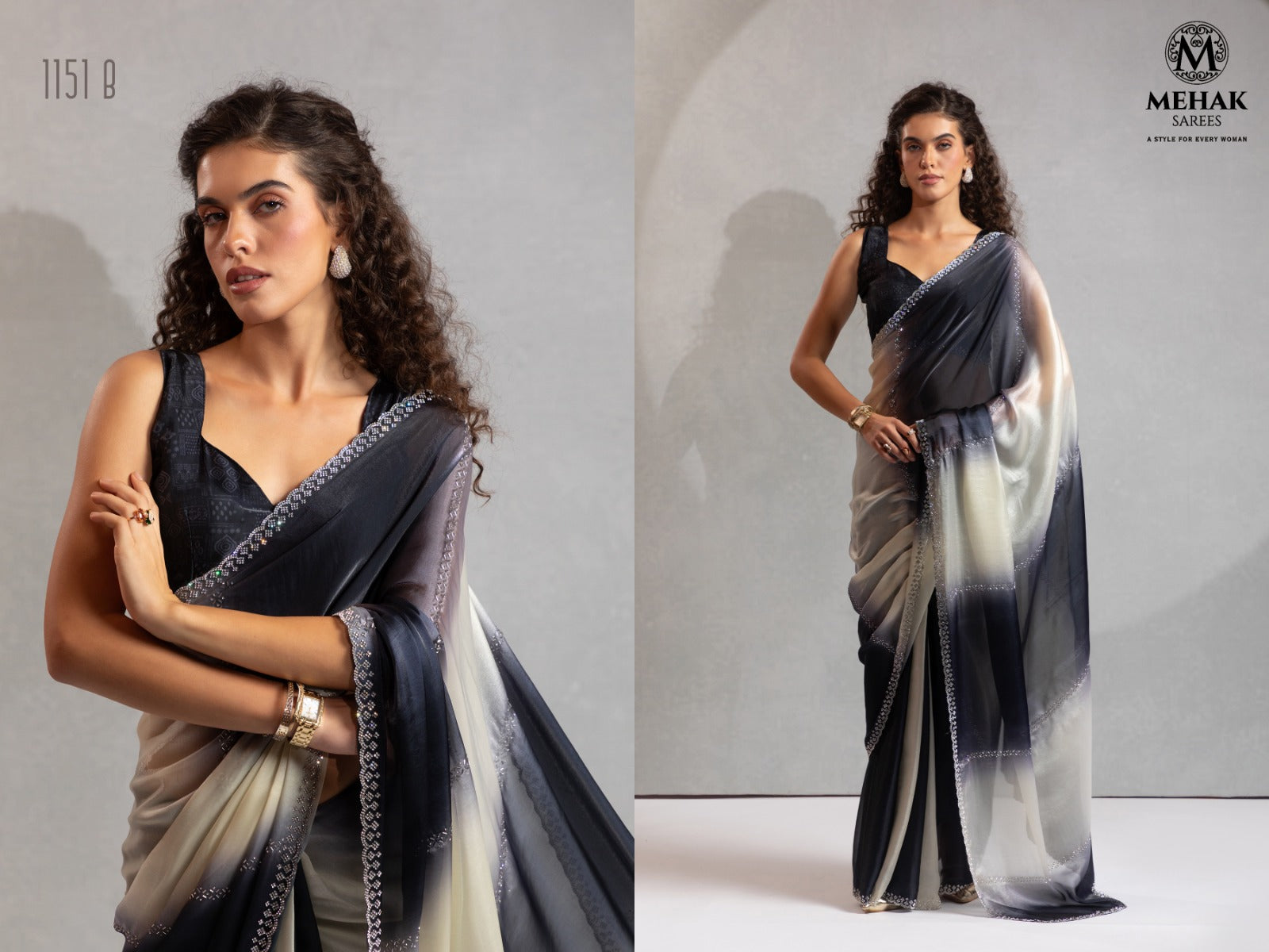Mehek Two Tone Satin Satin Sarees With Jerquen Hand work