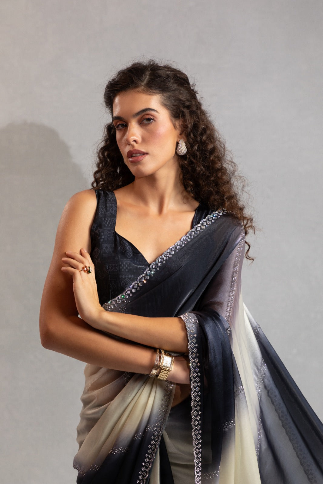 Mehek Two Tone Satin Satin Sarees With Jerquen Hand work