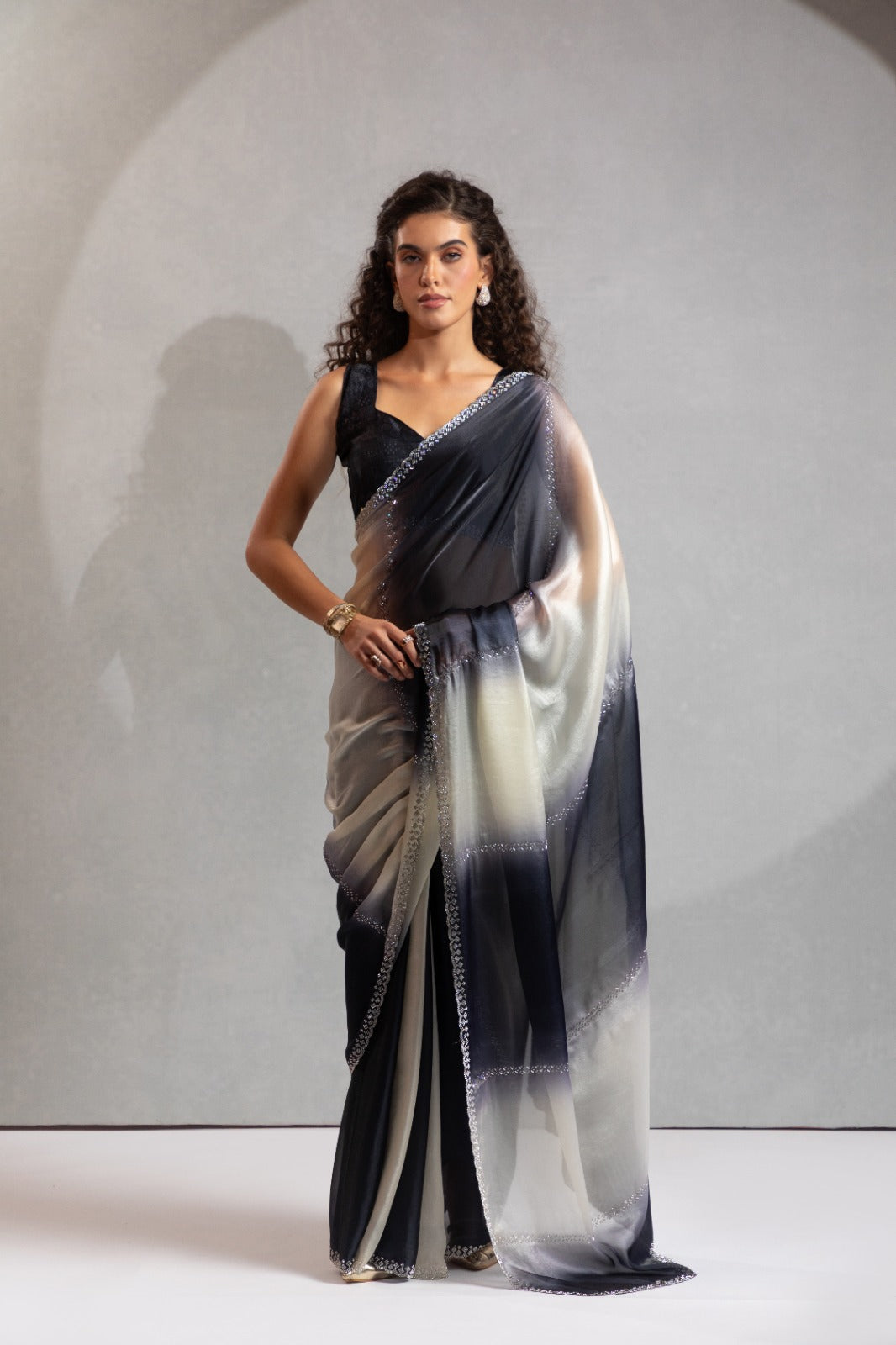 Mehek Two Tone Satin Satin Sarees With Jerquen Hand work