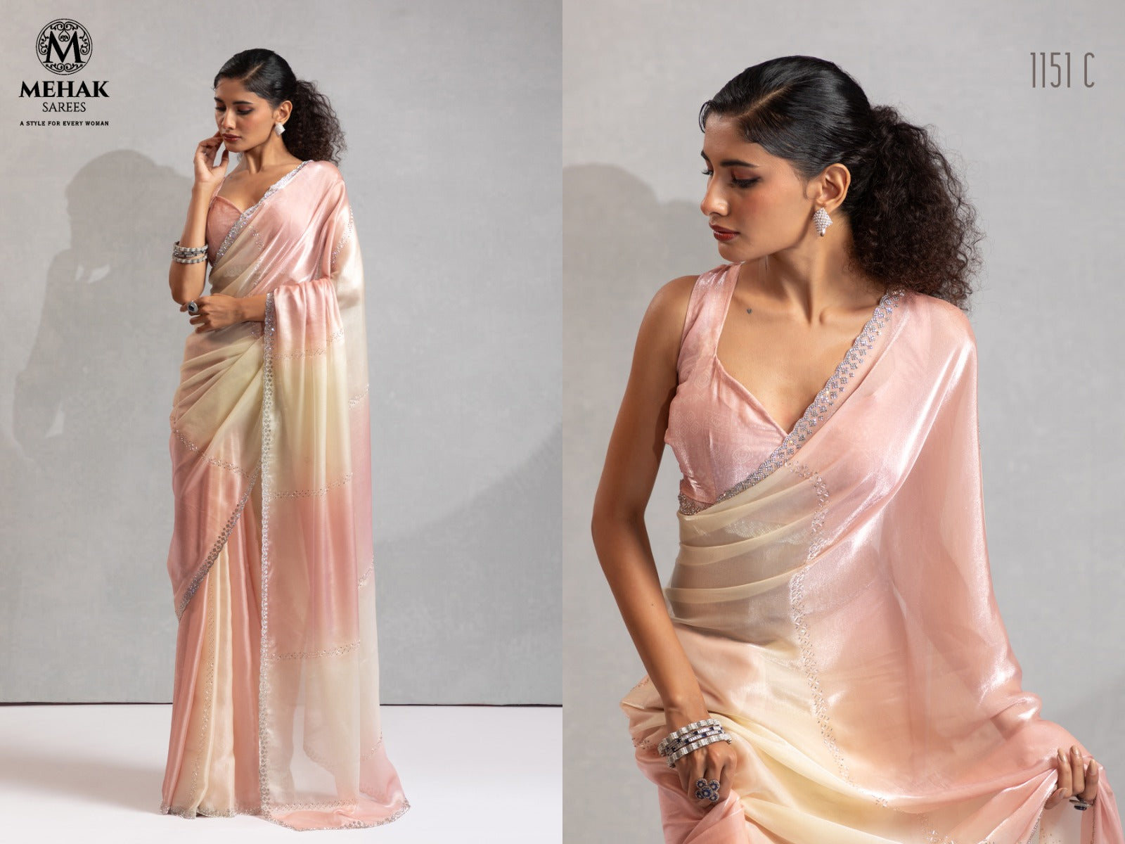 Mehek Two Tone Satin Satin Sarees With Jerquen Hand work